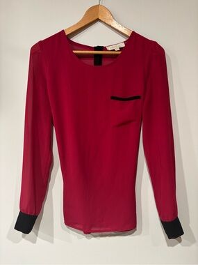 Olive & Oak Raspberry Long-Sleeve Blouse with Black Trim